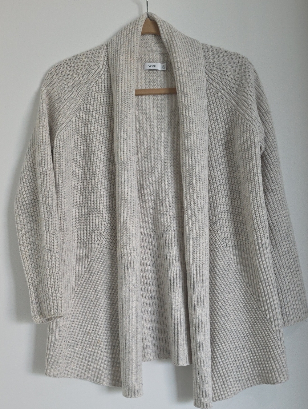 Vince Oatmeal Ribbed Open-Front Shawl Cardigan